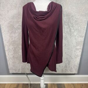 MNY Marc New‎ York Performance Top S Cowl Neck Burgundy Waffle Knit Asymmetrical